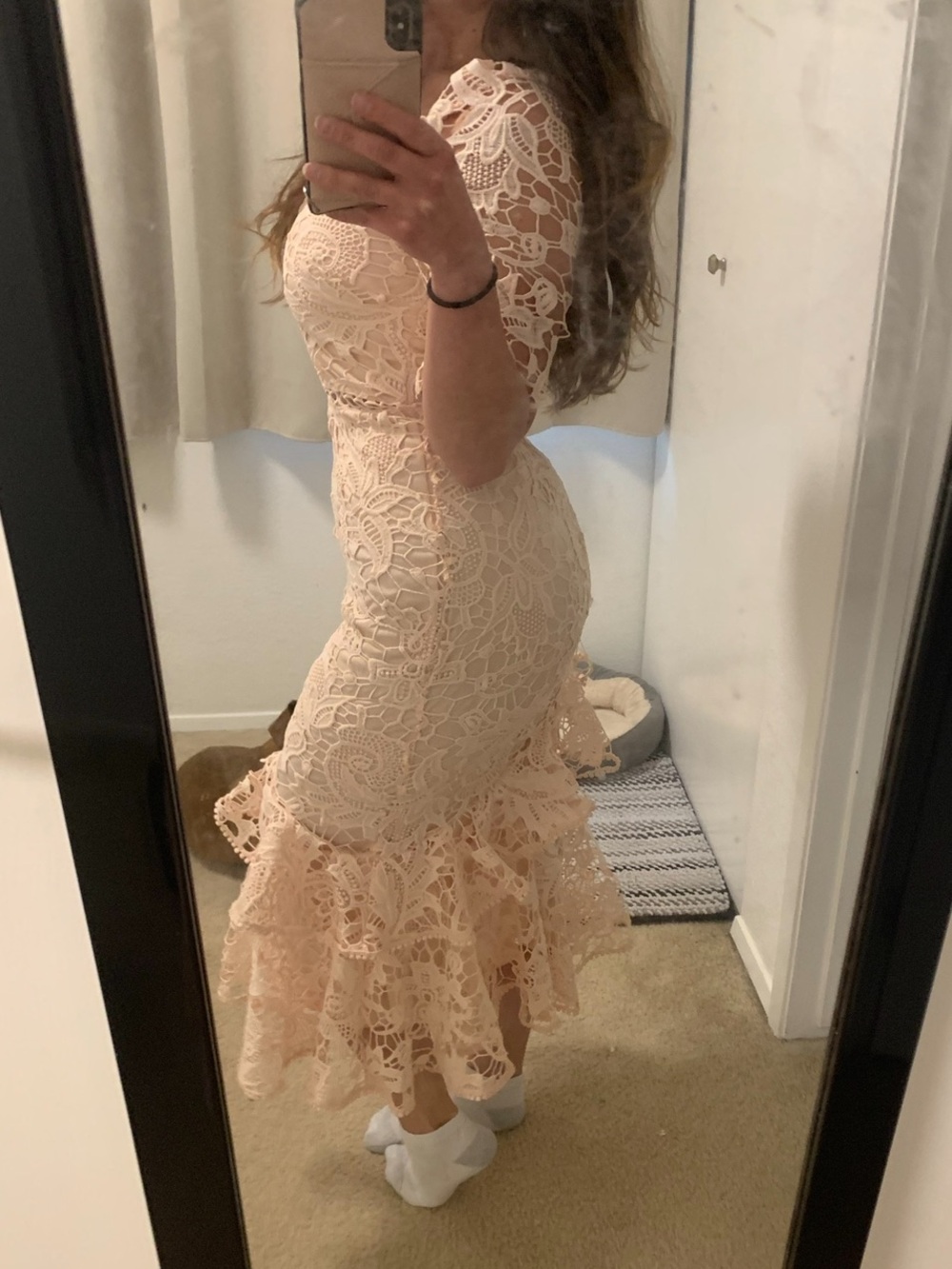 Lulu’s Lace Mermaid Midi Dress in Blush